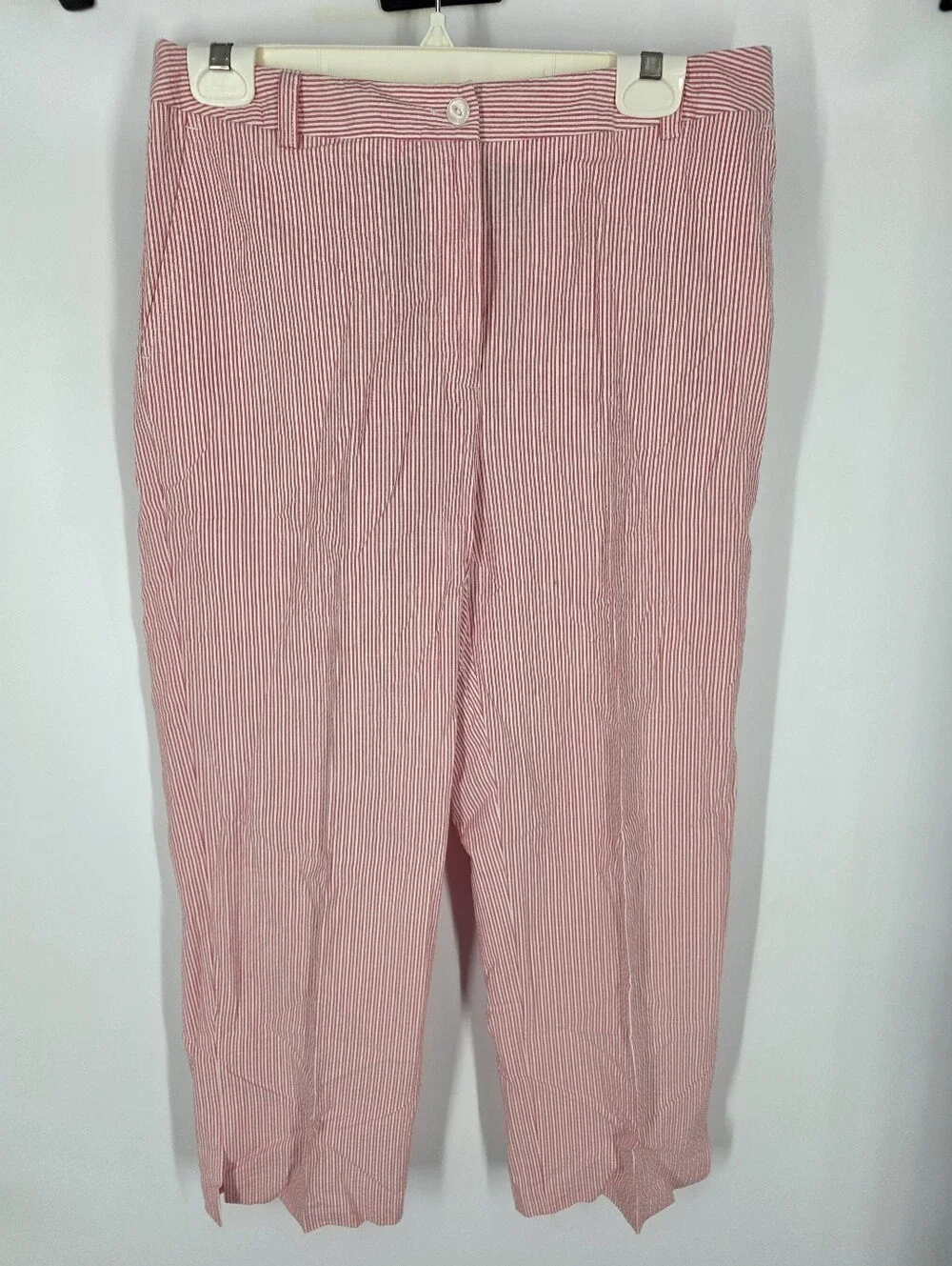 Evan-Picone Red White Striped Seersucker Cropped Pants Women 10